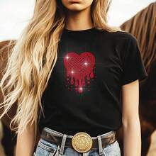 Heart Rhinestone Iron On Hotfix Transfer Red Dripping Water Crystal Heat Transfer Decal Black Heart Iron On Crystal Rhinestone Decals For Shirts Bags Hats Pants Jeans Shoes DIY Crafts,Heart - Heart - View 6