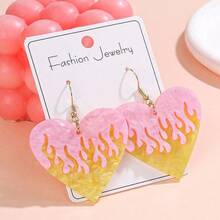 New Love Earrings Creative Handmade Romantic Elegant Golden Flame Pink Heart Acrylic Ears - Hoa tai Acrylic hình trái tim hồng ngọn lửa vàng - Xem 1
