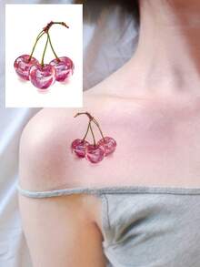 STARTTOOS 水晶糖果色纹身贴纸，晶莹剔透的水果图案，草莓樱桃梨心形Y2K少女临时纹身贴纸，适用于手腕、脚踝、肩膀、脖子、锁骨等部位，DIY日常派对节日礼物，防水逼真纹身贴纸 - 彩色 - 查看 13