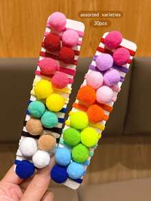 30pcs Random Color Cute Fluffy Ball Hair Scrunchies, Affordable Daily Hair Accessories - Multicolor - View 2