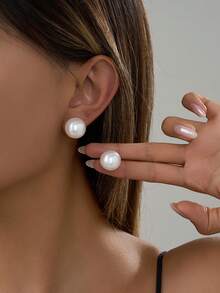 Nooxian 2 bông tai ngọc trai cỡ lớn, bông tai đính ngọc trai giả phóng đại dành cho nữ - trắng - Xem 7