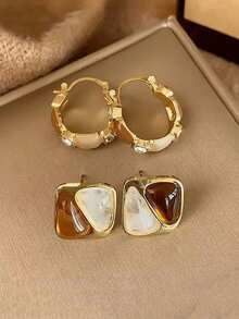 1 Bộ Hoa tai đính đá Maillard thời trang tối giản, thiết kế độc đáo theo phong cách cổ điển, bộ hoa tai sang trọng nhẹ, phù hợp cho trang phục hàng ngày và ngày lễ của phụ nữ - Cà phê - Xem 6