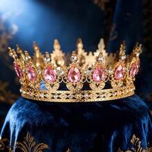 Vương miện tròn kiểu Baroque, vương miện cài đầu sang trọng đính đá lấp lánh dành cho vua/hoàng hậu, thích hợp cho dạ hội, tiệc tùng và quà tặng sinh nhật, phụ kiện ngày Valentine. - vương miện - Xem 10