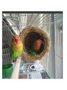 手工稻草鸟巢/鸽舍/鹦鹉窝 温暖宠物卧室庭院鸟笼装饰 - 摩卡棕 - 查看 5