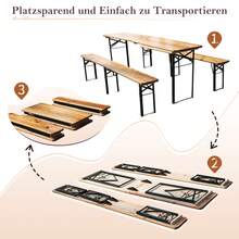 Folding Table 220 Cm, 3 Pieces: 1 Folding Table + 2 Beer Tables, Sturdy, Space-Saving, Up To 200 Kg. - Khaki - View 9
