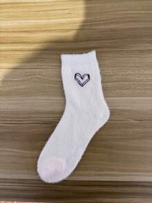18/12 双心形图案蓬松女士中筒袜，心形保暖袜，超厚柔软舒适，适合秋冬季，情人节和圣诞节的理想礼物，4 双/2 双/10 双/6 双/8 双
