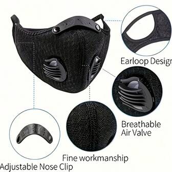 1个可拆卸户外口罩，配有5个可替换滤芯，可重复使用，男女通用