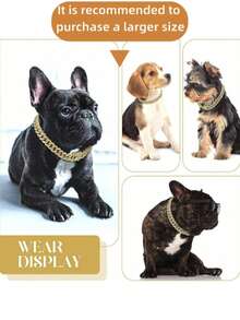 Luxury Diamond Dog Collar, Stainless Steel Metal Chain With Decorative Lock For Walking, Adjustable Pet Jewelry Accessory (Recommend Choosing A Size Up For Comfort) - Gold - View 4