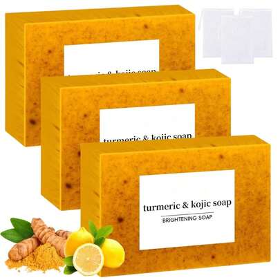 Lemon Turmeric Cookie Soap, Organic Turmeric Soap For Face And Body, Natural Handmade Stick, Contains Vitamins C And E, Smoothes And Moisturizes Sensitive Skin, 100g/3.53oz (3 Pieces) SLDN