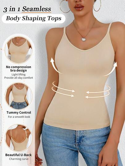 Women Seamless Shaping Camisole Sexy Deep U-Neck Backless Slimming Supportive Waist Shaper Vest Without Padded
