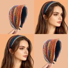 1pc Women's Embroidered Headband, Retro Fashion Headband Striped Casual, Hair Band, Hair Hoop