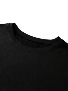 Men's Letter & Cartoon Graphic Round Neck Short Sleeve Casual T-Shirt - Black - View 6