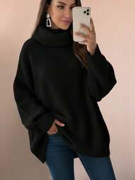 Plus Size Women's Fashionable And Simple Pink High-Neck Long-Sleeved Sweater With A Pullover Design, A Loose And Casual Knit Top, Suitable For Valentine's Day And Daily Wear.