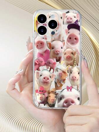 귀여운 돼지 테마 2D 그래픽 패턴, 카툰 귀여운 스타일, 동료, 친구, 가족, 커플을위한 생일, 크리스마스, 새해 선물로 적합, 전체 보호 기능이있는 투명 소프트 케이스, IPhone17/16/15/14/13/12/11/Pro/ProMax/X/XR/XS/XSMAX/7/8/PLUS 및 모델과 호환 가능
