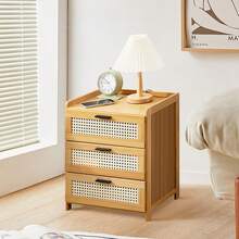 LIVINGANDHOME Living And Home 3-Drawer Solid Wood Nightstand Natural Sturdy Quiet Closing Drawers Compact For Bedroom Storage - 3-drawers 42cm W X 31cm D X 50cm H - View 3