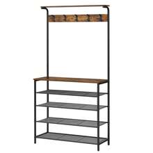VASAGLE Clothes Rack, Hallway Tree With Shoe Storage, 5 Tier Shoe Rack, Different Height, 5 Double Hooks, Top Shelf, Dormitory In The Corridor Industrial Rustic Brown And Black - Chocolate Brown - View 8