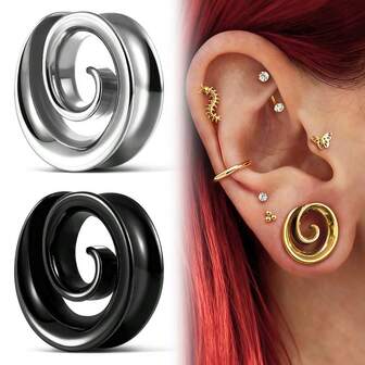 2 piezas Túneles de oreja en espiral elíptica de acero inoxidable 316L, dilatadores de silla de montar para expansión de lóbulos, joyería corporal de regalo con perforación genial