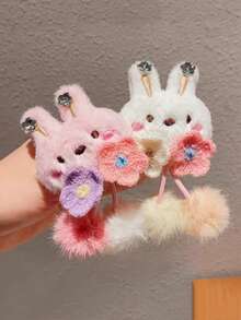 1/2个装儿童可爱毛绒兔子发圈，用途广泛，优雅百搭，适合扎马尾辫、丸子头等发型，秋冬季适用。 - 彩色 - 查看 8
