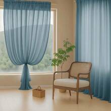 Dusty Blue Sheer Curtains 63 Inch Length 2 Panels, Voile Sheer Curtain For Living Room, Breathable Light Filtering Window Treatments, Soft Fabric Dual Rod Pocket Drapes, 2x42Wx63L Inches,42inchWx63inchL(Packof2),Dusty - Bụi bặm - Xem 9