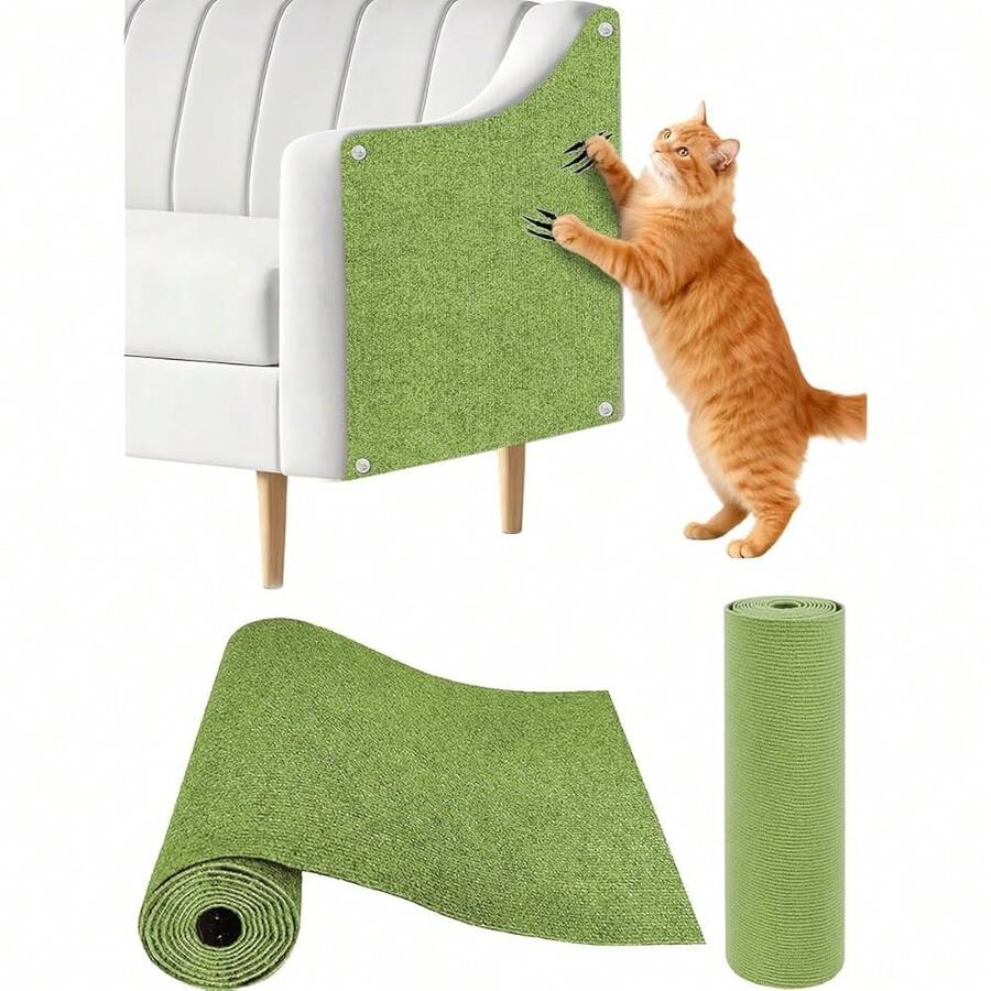 Cat Scratch Couch Furniture Protector, Adhesive Cat Scratch Pad Deterrent For Furniture, DIY Climbing Cat Scratcher Couch Protector From Cat Claws Scratching For Indoor (Green, 78.7x15.8Inch),78.7x15.8Inch,Green - Green - 查看 1