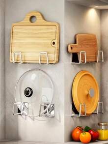 4pcs/Set Stainless Steel Kitchen And Bathroom Organizer Set- Kitchen Sink Drainer Drying Rack, Cutting Board And Pot Lid Organizer, Bathroom Sponge Rack, Sponge Rack With Hooks For Cleaning Supplies, Accessory Tools - Multicolor - View 4