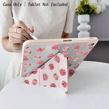 1 Pc Sweet Strawberry-Patterned Protective Tablet Case Set - Ideal For Cute Style Enthusiasts And Fruit-Themed Design Seekers,Fashion-Themed Tablet Accessories,Folio Tablet Case With Pen Holder Compatible