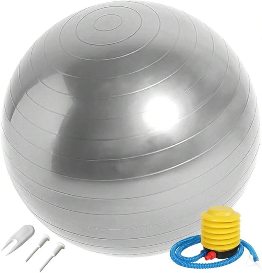 Pelota Fitness De Ejercicio para Yoga Pilates con Bomba para Pilates Yoga Ejercicios Abdominales Y Ejercicios Básicos Fitness Equilibrio Gym - Plateado - Ver 1