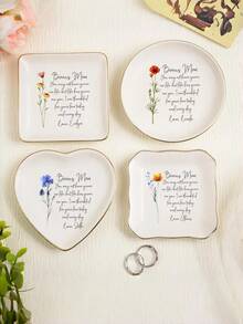 Bandeja de Joias Floral Personalizada - Porta-Anéis de Cerâmica com Estampa Floral em Aquarela Personalizada, Bandeja de Joias Personalizada, Prato para Alianças de Casamento Personalizado, Presente de Aniversário para Ela, Presente para Pedido de Madrinha, Organizador de Joias Exclusivo, Presente de Amizade, Ideal para Exibir Joias em Aniversários, Casamentos, Bodas, Convites de Madrinhas e Uso Doméstico/Escritório - Multicolorido - Ver 2