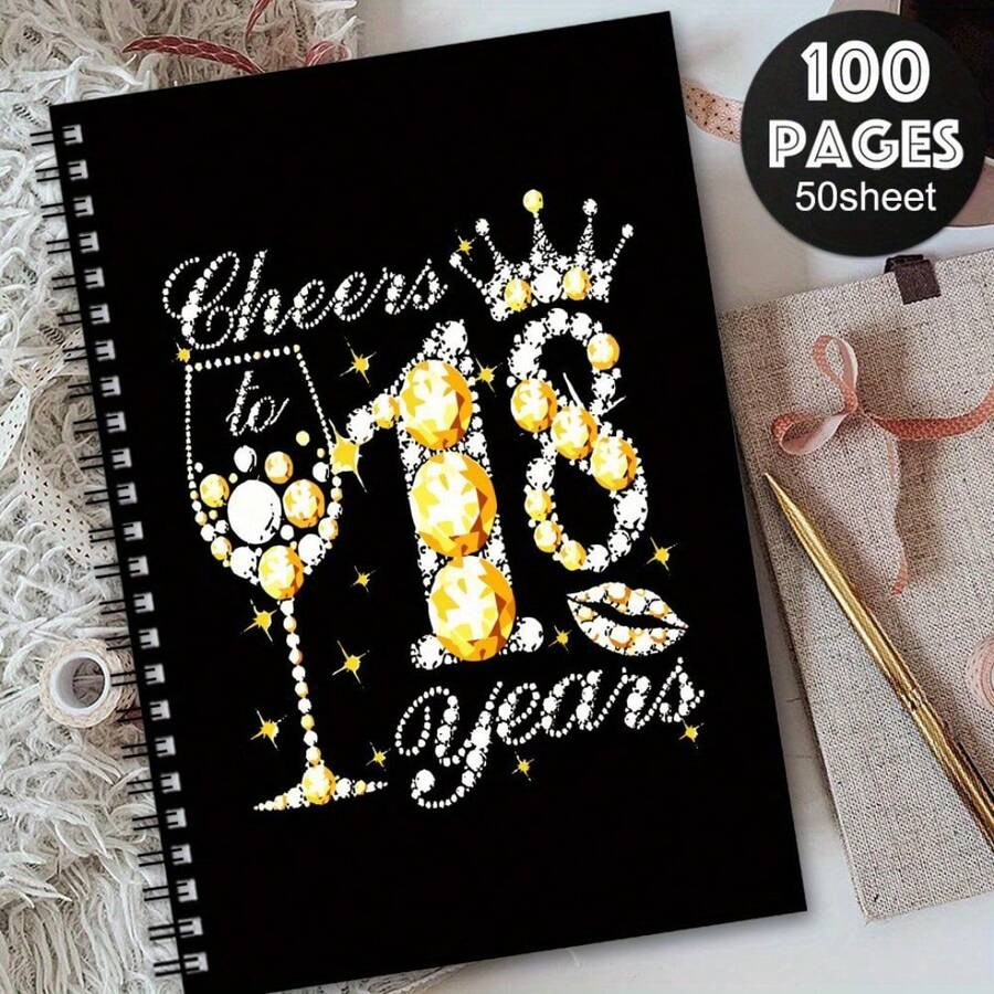 1本精美生日宾客签名册及派对策划指南 - 螺旋装订，配有香槟酒杯图案，内页无日期，适用于18岁生日、婚礼、周年纪念日 - 奢华派对装饰，宾客纪念品 - 生日派对用品，庆典策划 - 彩色 - 查看 1