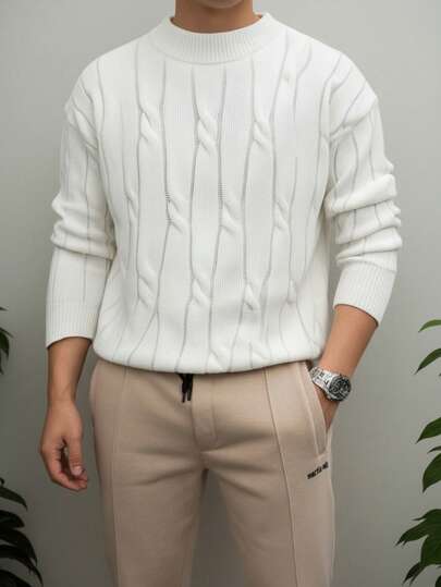 Herren Basic Lässig Rundhals Langarm Pullover, warmer Layering oder Oberbekleidung Strick-Top