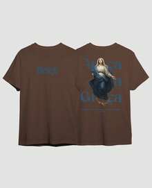 Religious T-Shirt Mary Full Of Grace Luke 1:28 Psalms God Phrase Jesus Christian Unisex Cotton Shirt - 鏽棕色 - 查看 3