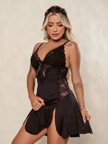 Sexy Lace Camisole With Side Slit And Sensual Comfortable V-Neck - 紅色 - 查看 8