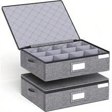 China Storage Containers Cup And Mug Storage Box With Hard Shell And Dividers For Coffee Mugs Tea Cups And Glasses Stackable Storage Organizer With Lid Zipper And Handles 2 PCS Grey - Grey2pcs - View 1