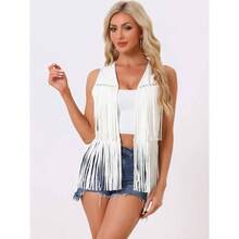 - Chaleco con flecos para mujer con frente abierto occidental de los aos 70 - M + Blanco - Ver 2
