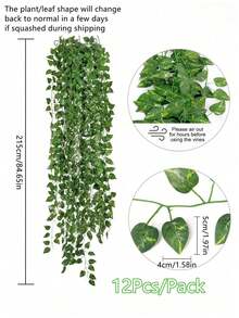 MEHELANY 12/1件/包 人造绿色常春藤藤蔓，逼真悬挂式常春藤花环，适用于婚礼、卧室、花园、阳台、秋千、商场、楼梯装饰、植物背景、丛林主题派对，易于安装和拆卸 - 綠色 - 查看 8