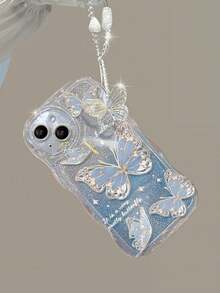 1 Set incluye: Tarjeta de brillo degradado, pulsera de mariposa y funda de teléfono de TPU a prueba de golpes de color azul compatible con iPhone - Neblina azul - Ver 4