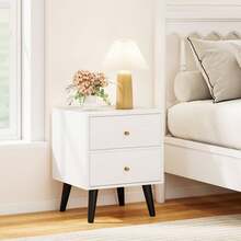 Lifezeal 1/2 PCS Nightstand With 2 Drawer With Storage, Small Accent Table With Golden Knobs - Đen và trắng - Xem 4