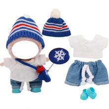 17cm Plush Snowman Doll Ornament With Knitted Outfit, Includes Hat, Crossbody Bag, And Shoes For Versatile Styling (Doll Not Included) - Multicolor - View 11