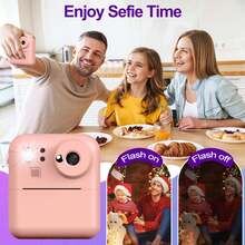 Cámara instantánea para niños, cámara digital para niños de 1080p HD con doble lente para selfies, con 3 rollos de papel y tarjeta de 32GB, regalos de Navidad, cumpleaños y Año Nuevo para niños y niñas de 6 a 12+ años - Rosa - Ver 4