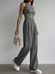Women's Pants, High Waist, Flare, Flared, Casual, Modern, Elegant, Sophisticated, Palazzo Pants, High Waist, With Side Pockets, Romantic Fabric, Flare, Bell Bottom, Wide Leg, Sweatpants, Pants With Belt, Women's High Waist Jeans With Lycra Cotton Polyester Elastane, Premium Black Skinny Pants Women's High Waist With Lycra Elastane Black Jeans Black Twill Pants Women's Skinny Crepe Mesh Pants With Lined Belt High Waist Slim Quality, Women's Pants, Tailoring, Pantyhose, Crepe Pants, Jeans, Jogger, Denim Jacket, Linen, Women's Wide Leg Palazzo Pants, Monsca Zipper, Women's High Waist Jeans Up To The Navel With Elastane Lycra Women's Clothing, Wide Leg Pants, Duna With Button, Duna Social Palazzo Pants High Waist With Elastic Loop Zipper And Button, Does Not Contain Lining, Women's Palazzo Pants With Pocket High Waist Super Fashion, Modal, Social, Elegant, Social, Blogger, Butt Lifter, Dresses Super Well, - 灰色 - 查看 3