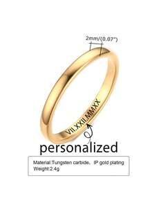 1pc Minimalist Personalized Laser Engraved Smooth Tungsten Steel Gold Color Ring, Couples Ring, Wedding, Valentine's Day, Thanksgiving, Christmas Gift For Girlfriend/Boyfriend - Gold - View 22