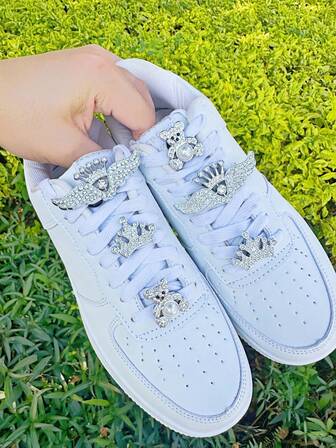 6 st silverfärgade björnkronor med strass, gör-det-själv-skoklämmor, avtagbara tillbehör lämpliga för sneakers, vardagsskor, lågskor, julklapp