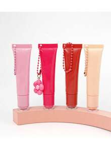 10ml 1/3pcs Lipstick Tube, Keychain With Flower Pendant, Women's Lotion, Essence, Lip Gloss, Cosmetic Packaging, Easy To Store And Carry - Multicolor - View 1