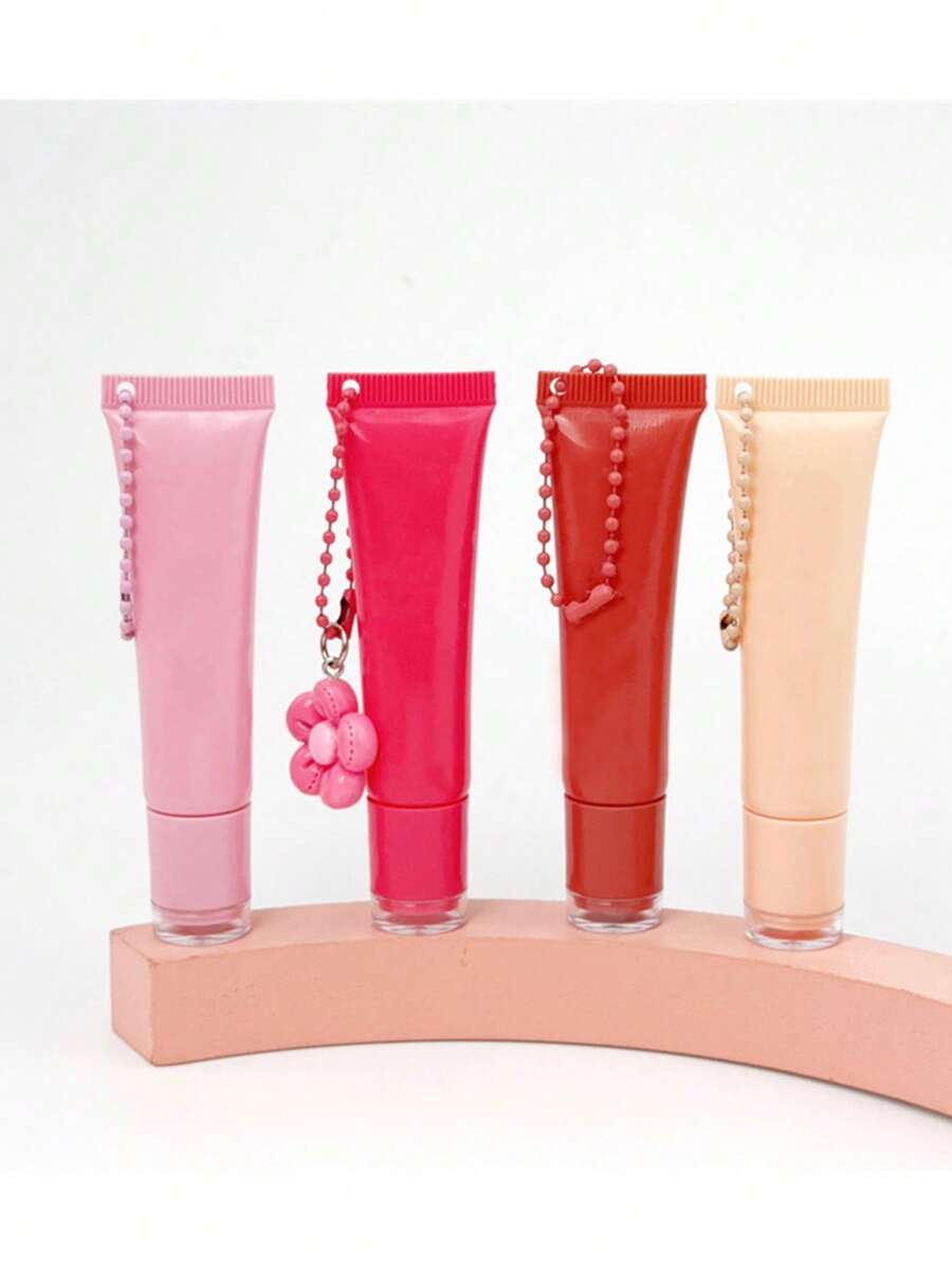 10ml 1/3pcs Lipstick Tube, Keychain With Flower Pendant, Women's Lotion, Essence, Lip Gloss, Cosmetic Packaging, Easy To Store And Carry - Multicolor - View 1