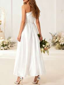 Đầm cưới satin thanh lịch dành cho nữ, thích hợp cho các buổi tối trang trọng, tiệc độc thân, hẹn hò, kỳ nghỉ, lễ hội, lễ tốt nghiệp, đám cưới, tiệc cô dâu, váy trắng nhỏ và các dịp khác. - trắng - Xem 2