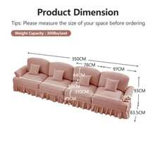 Elegante sofá grande de 4 lugares em estilo de meados do século com chenille com Trichter-Armlehnen, abnehmbarer Rüschenschürze & spindelförmigen Beinen – Confortável Wohnzimmer-Sofa,weiß - Rosa - Ver 2