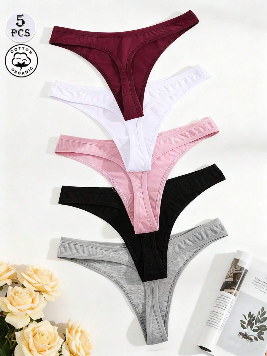 Paquete de 5 bragas tipo tanga cómodas para mujer, ropa interior suave adecuada para deportes y uso diario, multipack, tallas XS-XL, para todas las estaciones - Multicolor - Ver 1