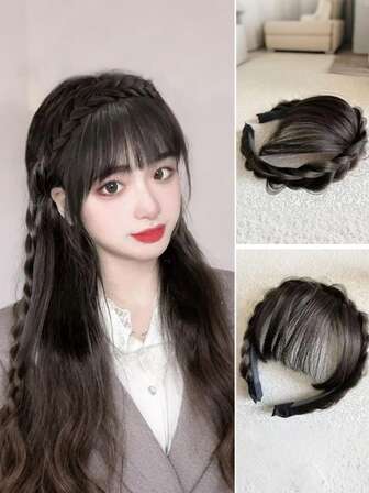 Cabello postizo, flequillo de aire, flequillo recto invisible, flequillo falso sin costuras, herramientas para el peinado, marrón y negro. Extensiones de cabello con clips.
