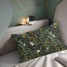 Spring Floral Lumbar Throw Pillow Covers 12x20 Set Of 2 Black Sage Green Plant Short Pl 11ush Pillows Case Vintage Botanical Rectangle Cushion Cover Decorative Pillowcases For Couch Bed,20inchx12inch(Packof2),Black - 黑色 - 查看 6