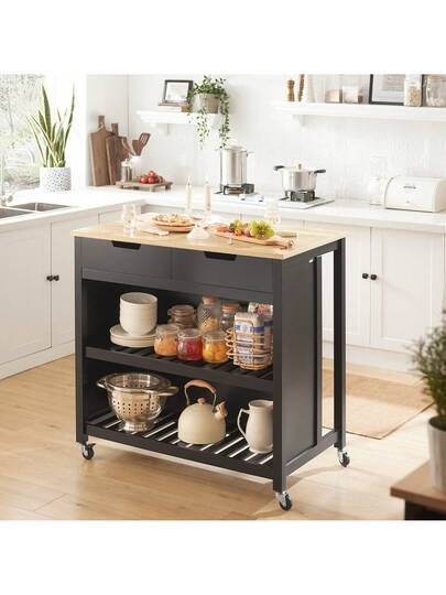 SoBuy FKW74 WN Kitchen Isl Sideboard Cart Cabinet Drawers Shelves Wit Natural Approx.: 98 94 58 Cm